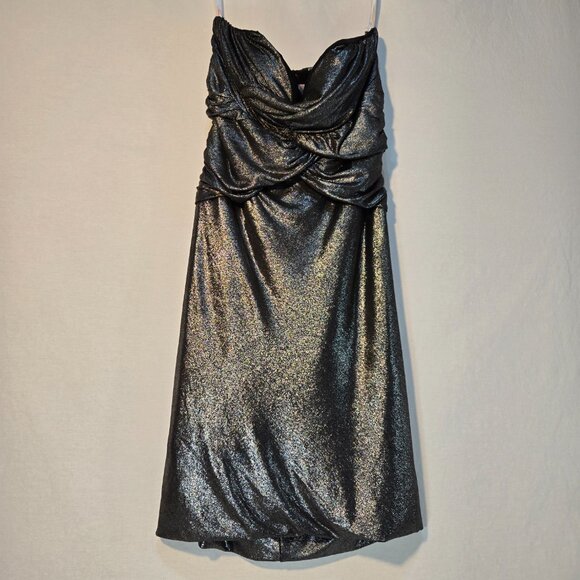 MILANO Silver Metallic Strapless Ruched Ruffled Mini Dress Size XXXL New NO Tag! - Picture 3 of 16